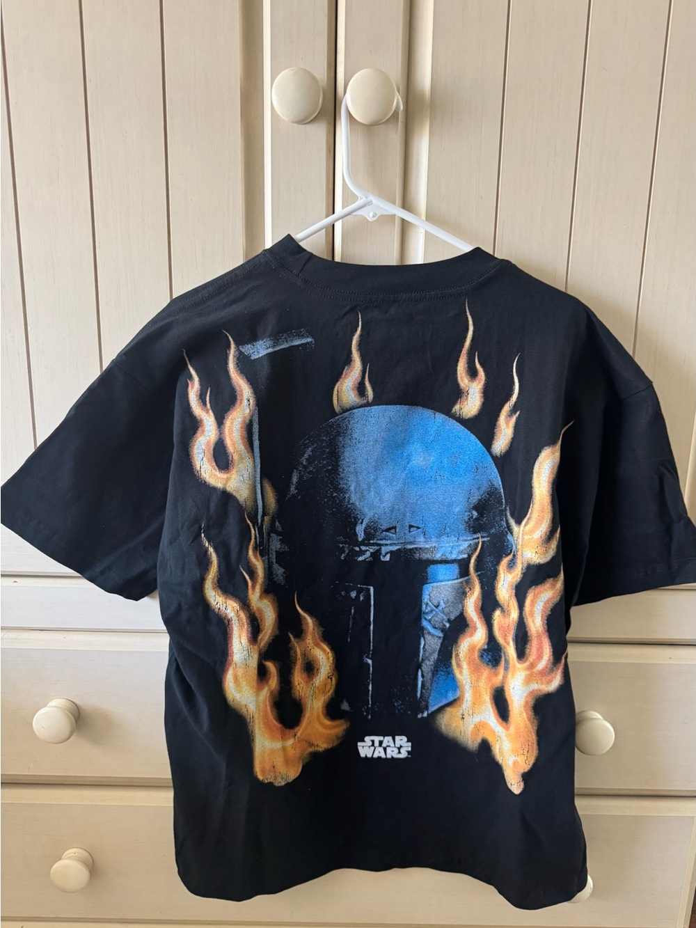 Star Wars Black Tee with Blue Helmet and Orange Flames